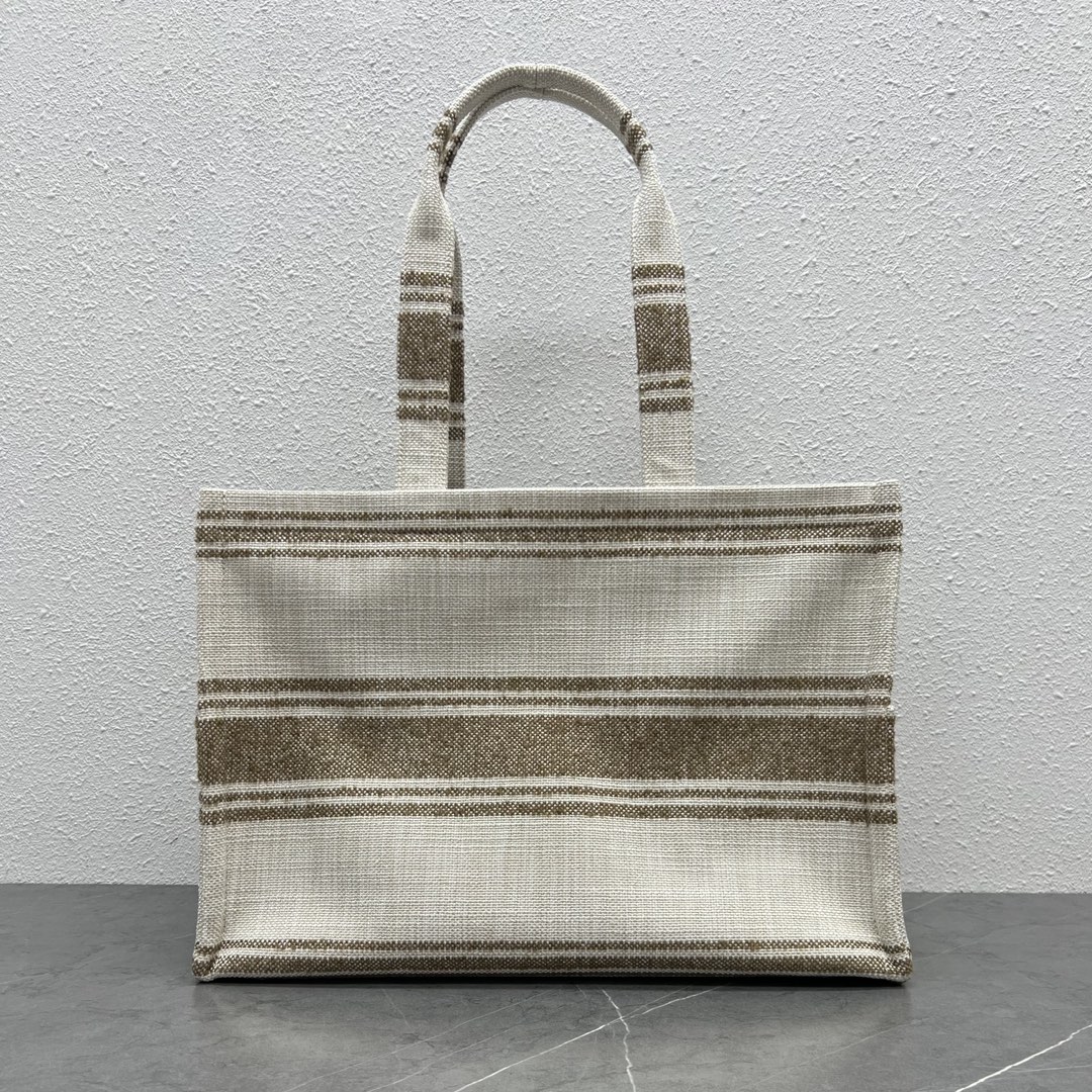 Celine Small Cabas Thais In Striped Textile With Celine Jacquard And Calfskin Cream/Light Green 196762